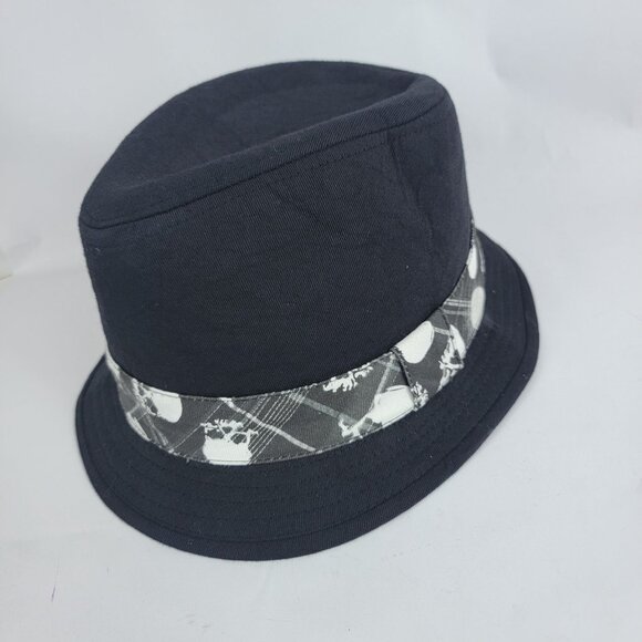 Mens Black Short Brimmed‎ Fedora Hat Cap Edgy Punk Skull Androgynous - Picture 3 of 8